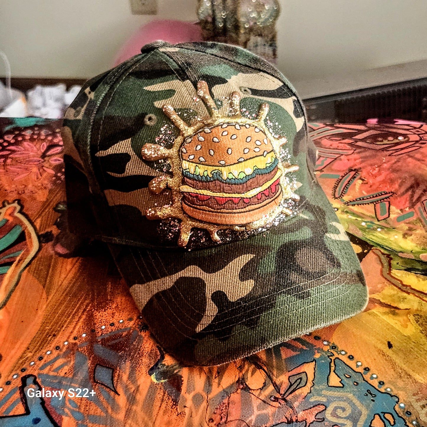 "Hamburger" Camouflage Hat with Swarovski Crystals- URBAN Fresh Hatz