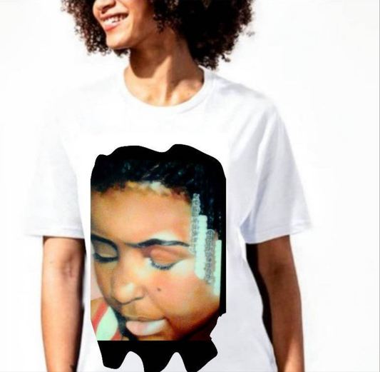 "Beaded Glory" Tee by URBAN Fresh Tee's, Shoez & Jewelz. 
Oil portrait of young girl with braided hair style.