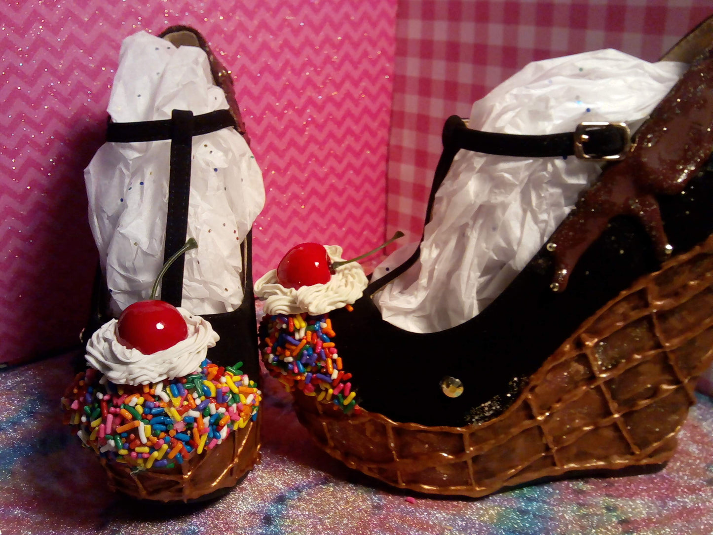 🍓🍒 Sprinkle Chocolate Sundae Cone- Wedge Heels URBAN Fresh Shoez
