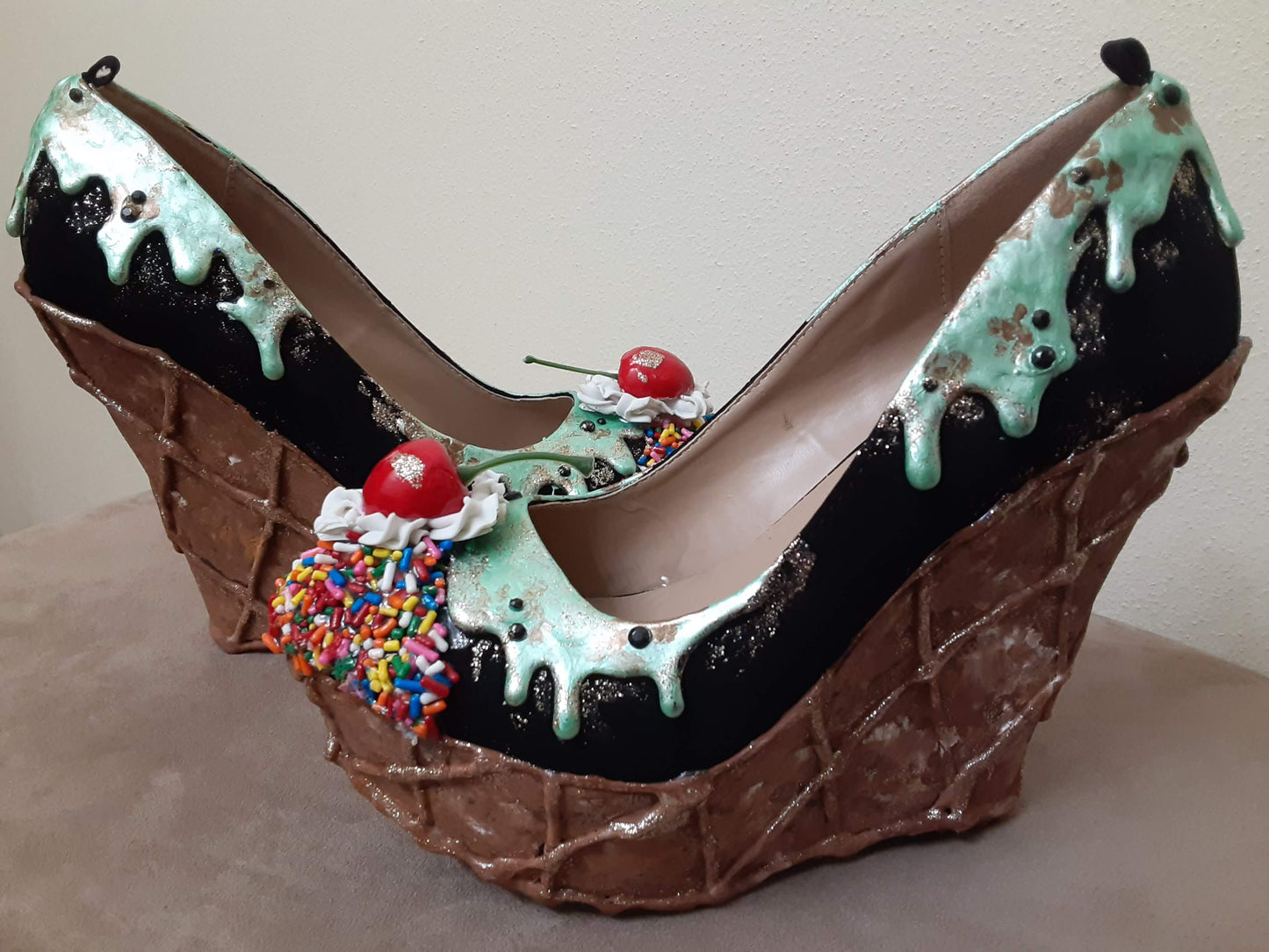 (Copy) 🍫Mint Chocolate Chip Ice Cream Cone Wedge Heels