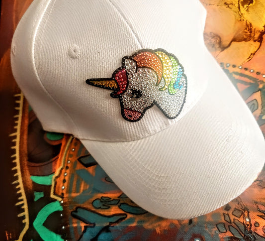 Rainbow🌈 Unicorn w/ Swarovski Crystals White Hat-URBAN Fresh