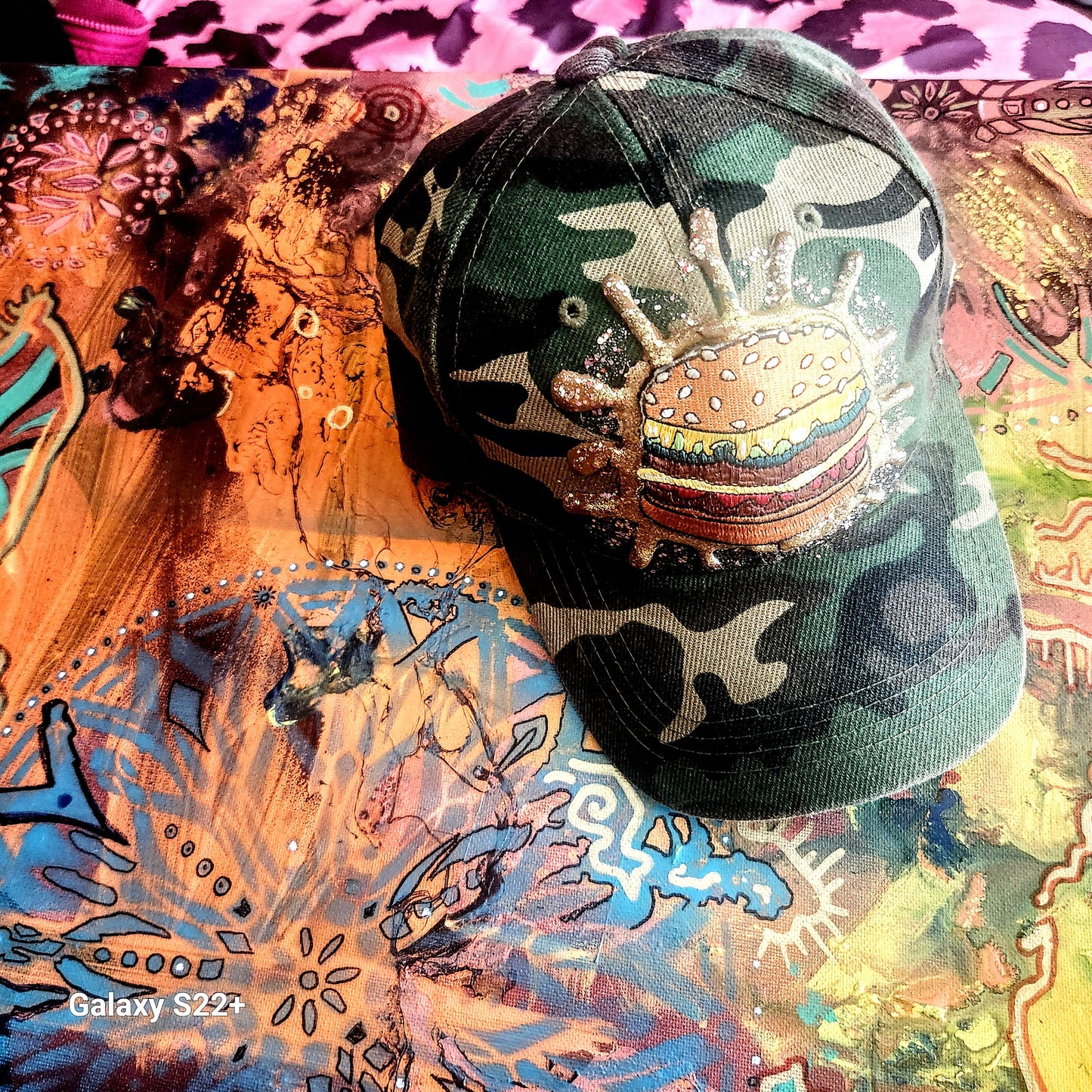 "Hamburger" Camouflage Hat with Swarovski Crystals-         URBAN Fresh Hatz