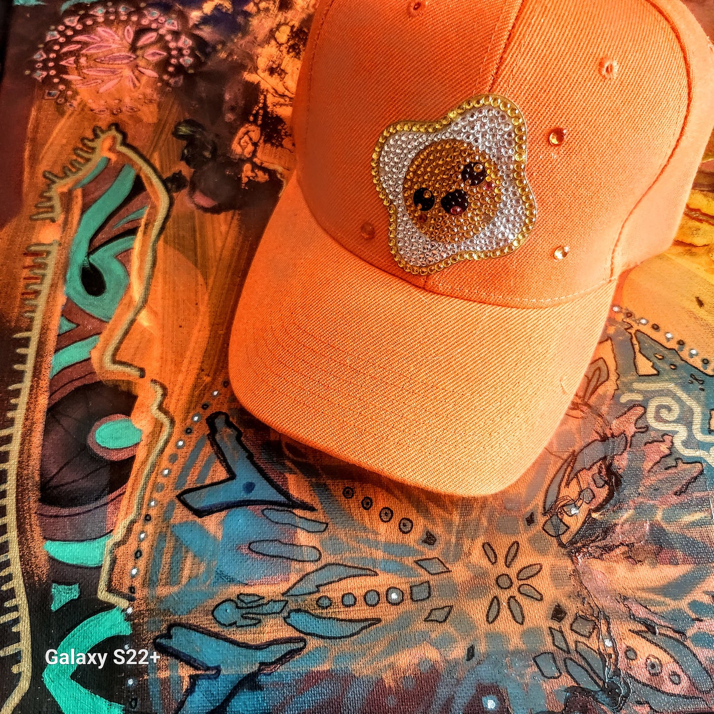 "Cracked YOLK" w/ Swarovski Crystals Orange Hat-     URBAN Fresh