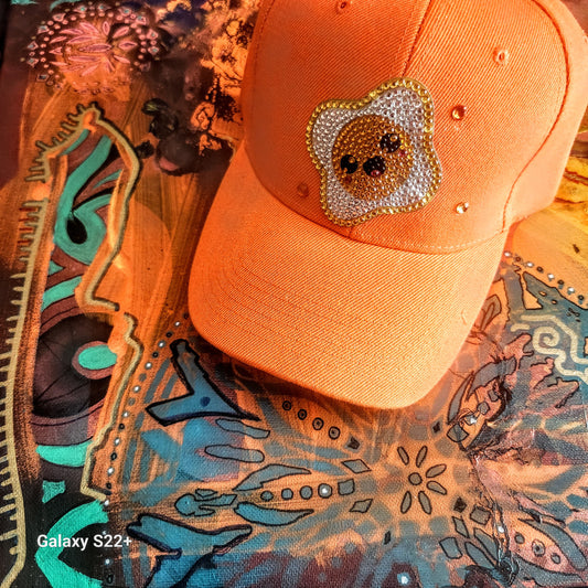 "Cracked YOLK" w/ Swarovski Crystals Orange Hat-     URBAN Fresh