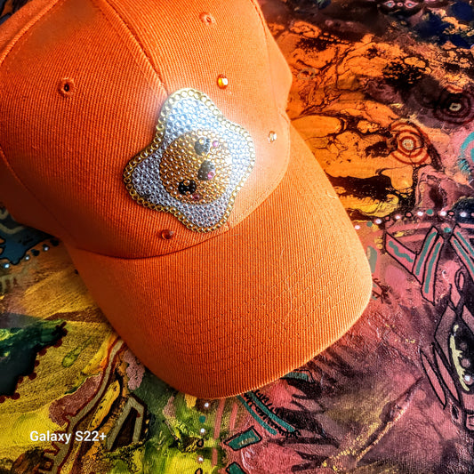 "Cracked YOLK" w/ Swarovski Crystals Orange Hat-     URBAN Fresh