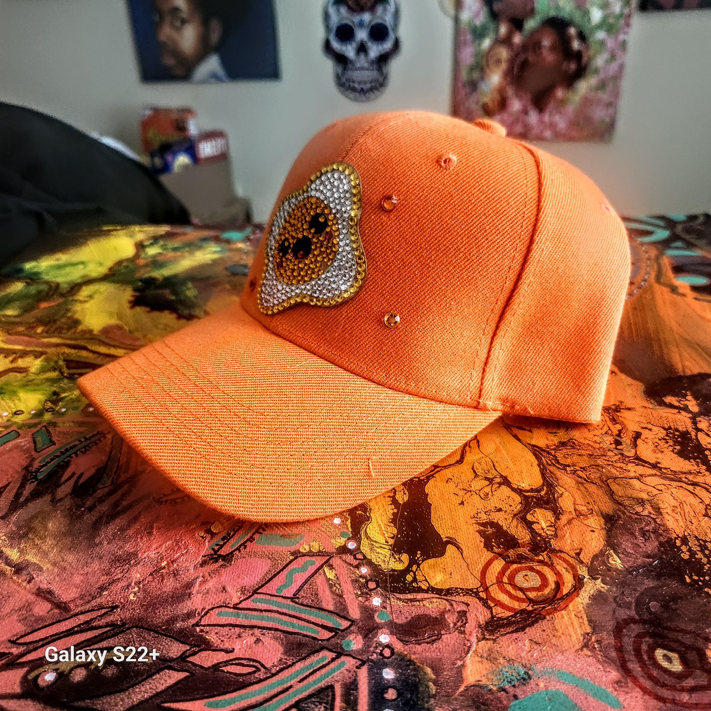 "Cracked YOLK" w/ Swarovski Crystals Orange Hat-     URBAN Fresh
