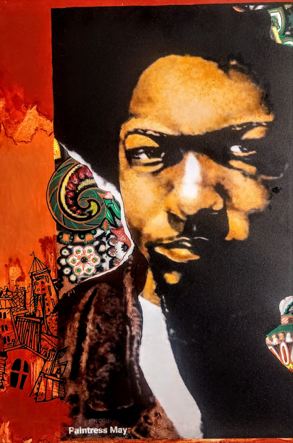"KING Gulley" 2024.         Acrylic, enamel,pen, glaze   18"x 24"