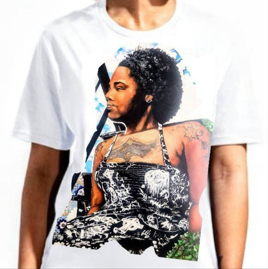 Original oil portrait painting  exhibited on a 100% Cotton T-Shirt. 
Willie Mae in her patterned gothic wear sun warming on fire-escape. Her Gazing becomes a wonderful, beautiful scene.
This exquisite work of art showcases glitter aspects and REAL SWAROVSKI CRYSTALS. 
All artworks and designs by artist Maya Simmons, unless notated and marked specifically. 
Enjoy♥️!
