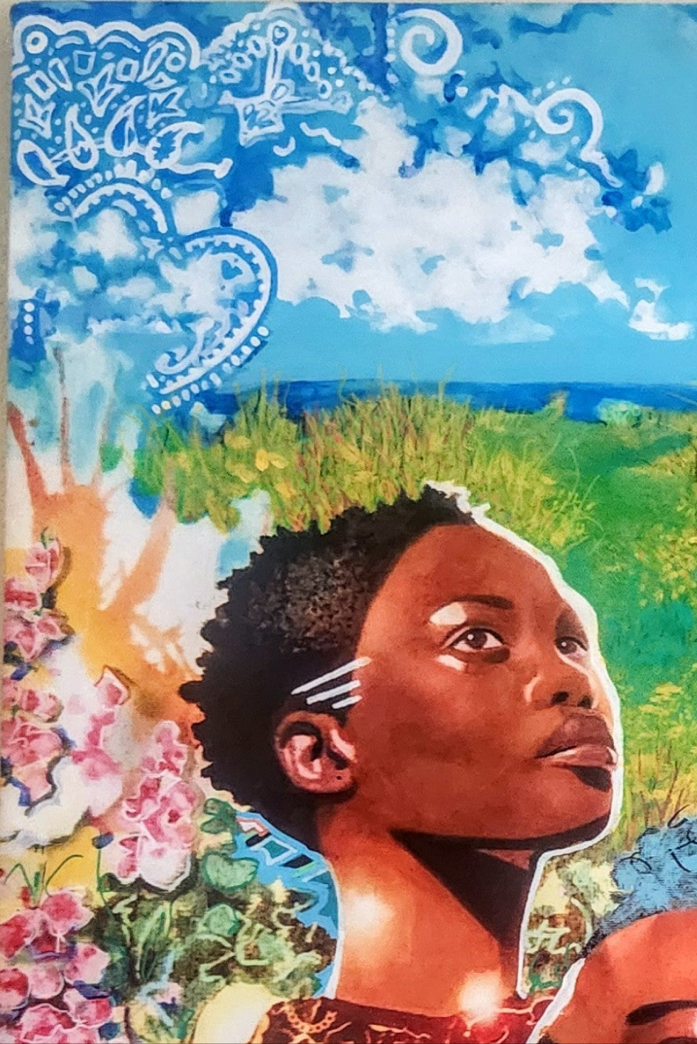 "People of the Light"       2024. Painted Print.                   Acrylic, enamel, glitter, crystals   22"x 28"