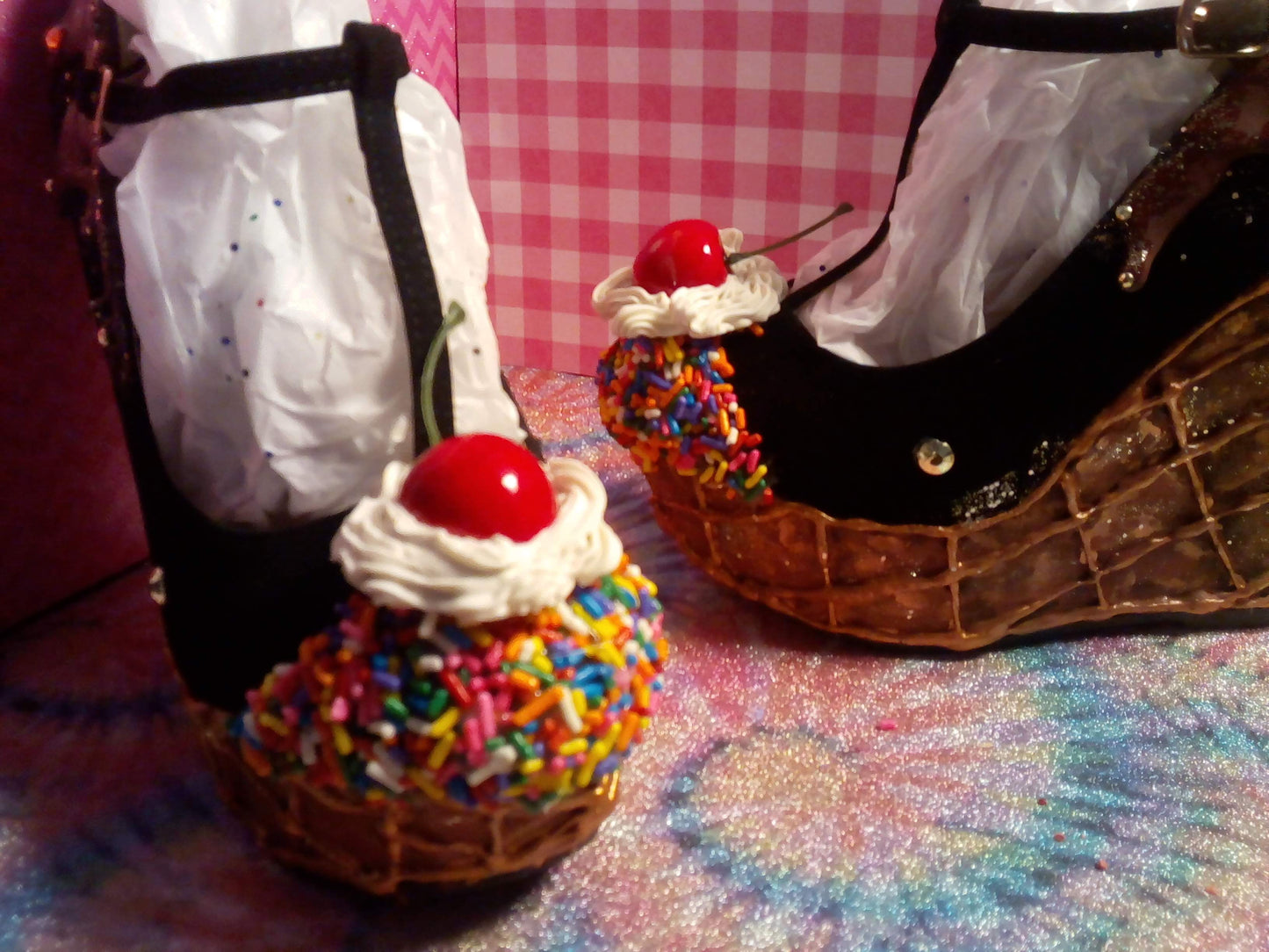🍓🍒 Sprinkle  Chocolate Sundae Cone- Wedge Heels URBAN Fresh Shoez