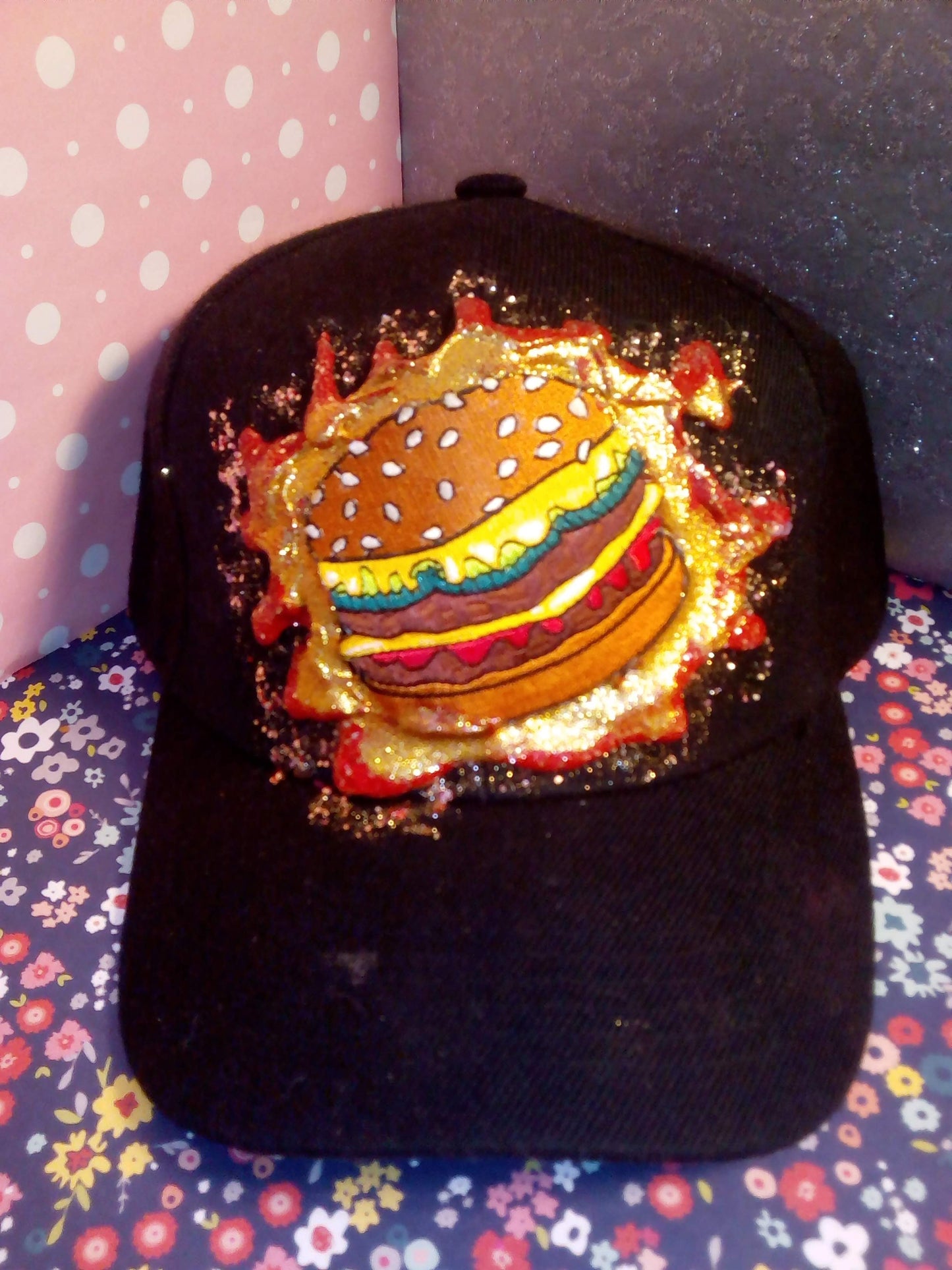 "Hamburger" Black Hat with Swarovski Crystals-         URBAN Fresh Hatz