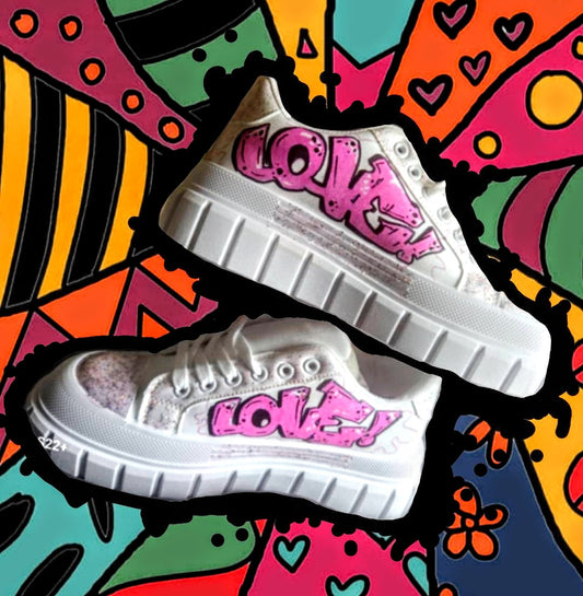 "LoVE KicKz" WHITE          Skate Fashion Sneaker- URBAN Fresh Shoez