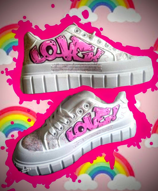 "LoVE KicKz" WHITE          Skate Fashion Sneaker- URBAN Fresh Shoez