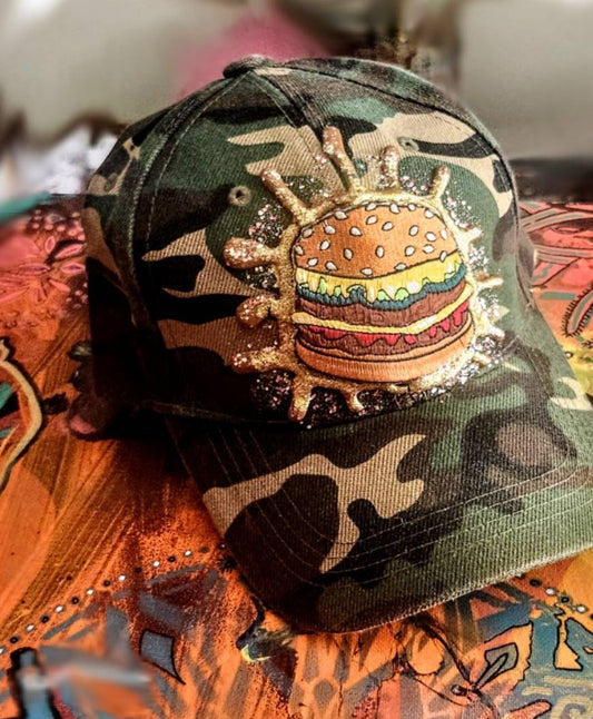 "Hamburger" Camouflage Hat with Swarovski Crystals-         URBAN Fresh Hatz